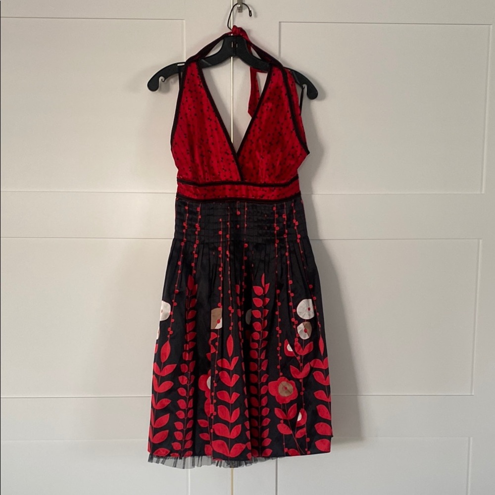 Ted Baker London Red and Black Fit and Flare Midi Dress